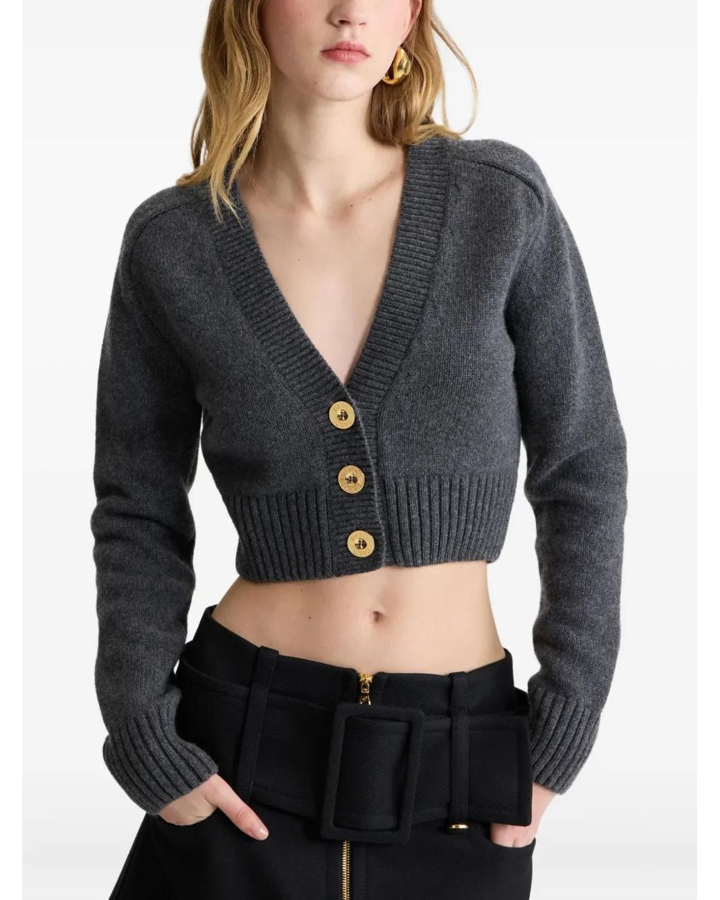 Patou Black Elbow-Patch Button Cardigan
