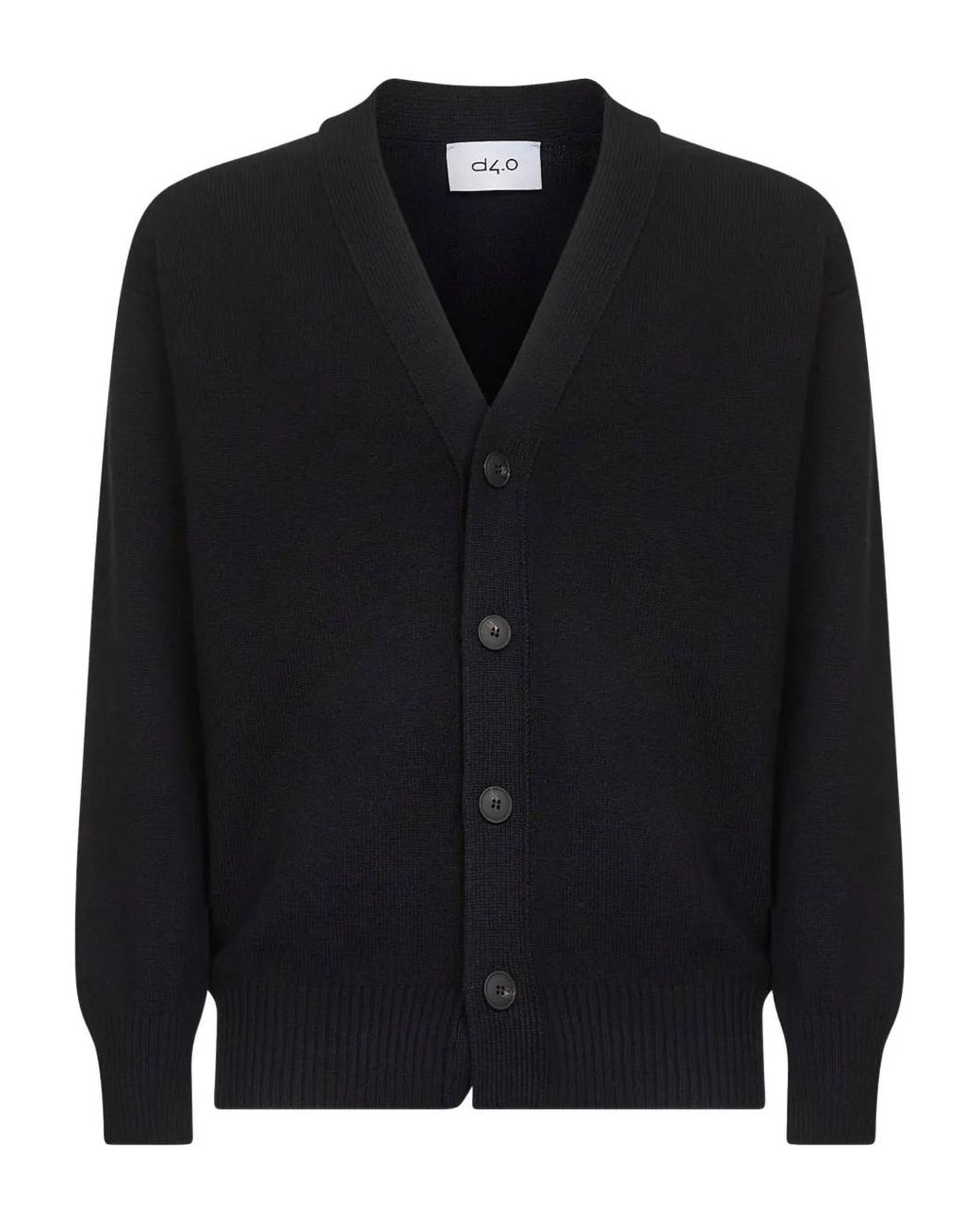 D4.0 Black V-Neck Wool Cardigan for men