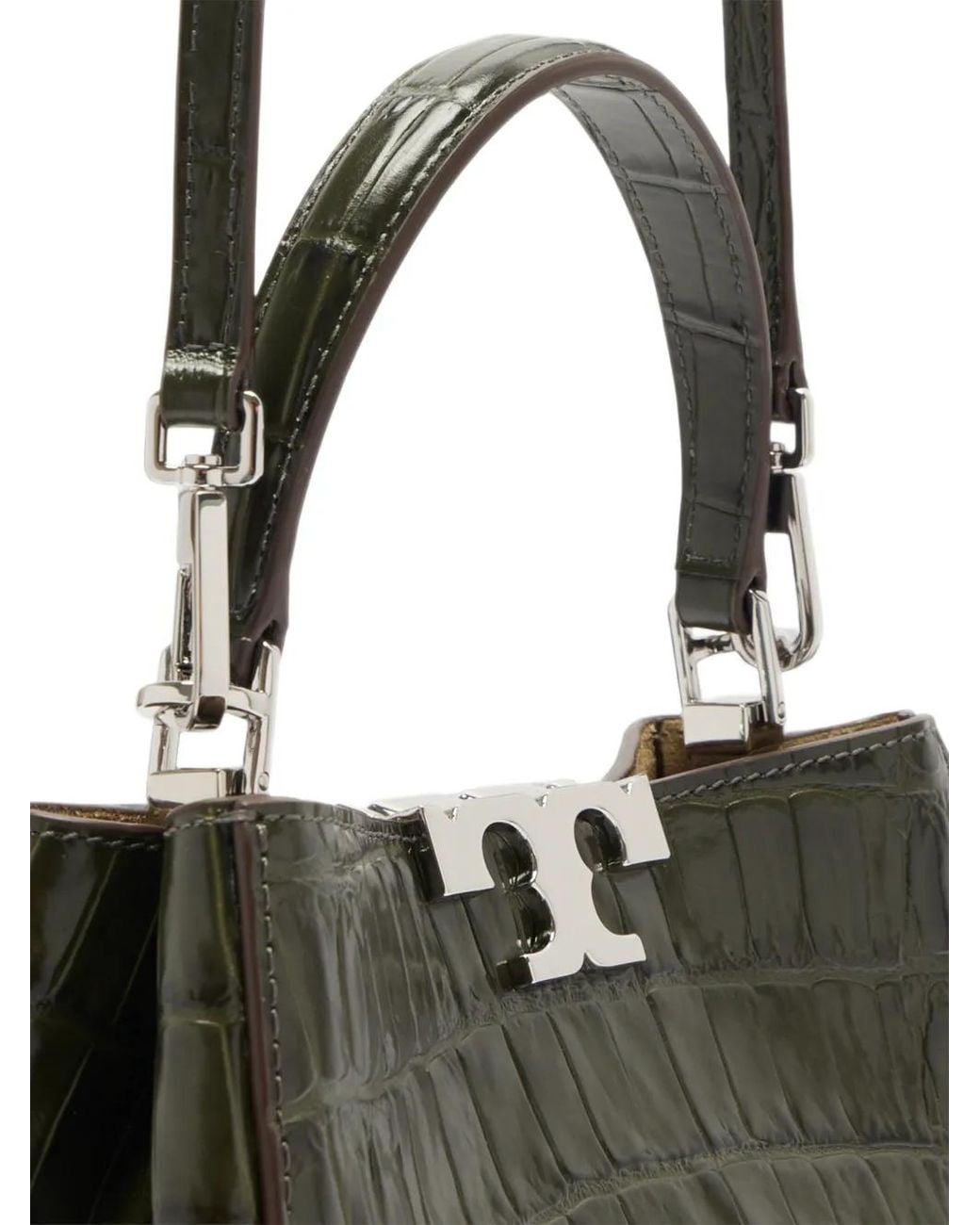 Tory Burch Black Mini Eleanor Croc-Embossed Satchel
