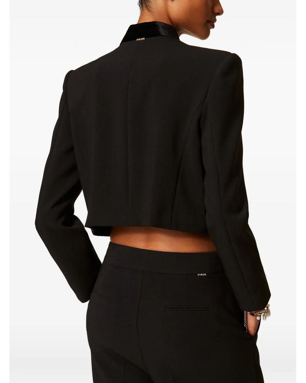 Twinset Black Veste Spencer En Crêpe Et Velours