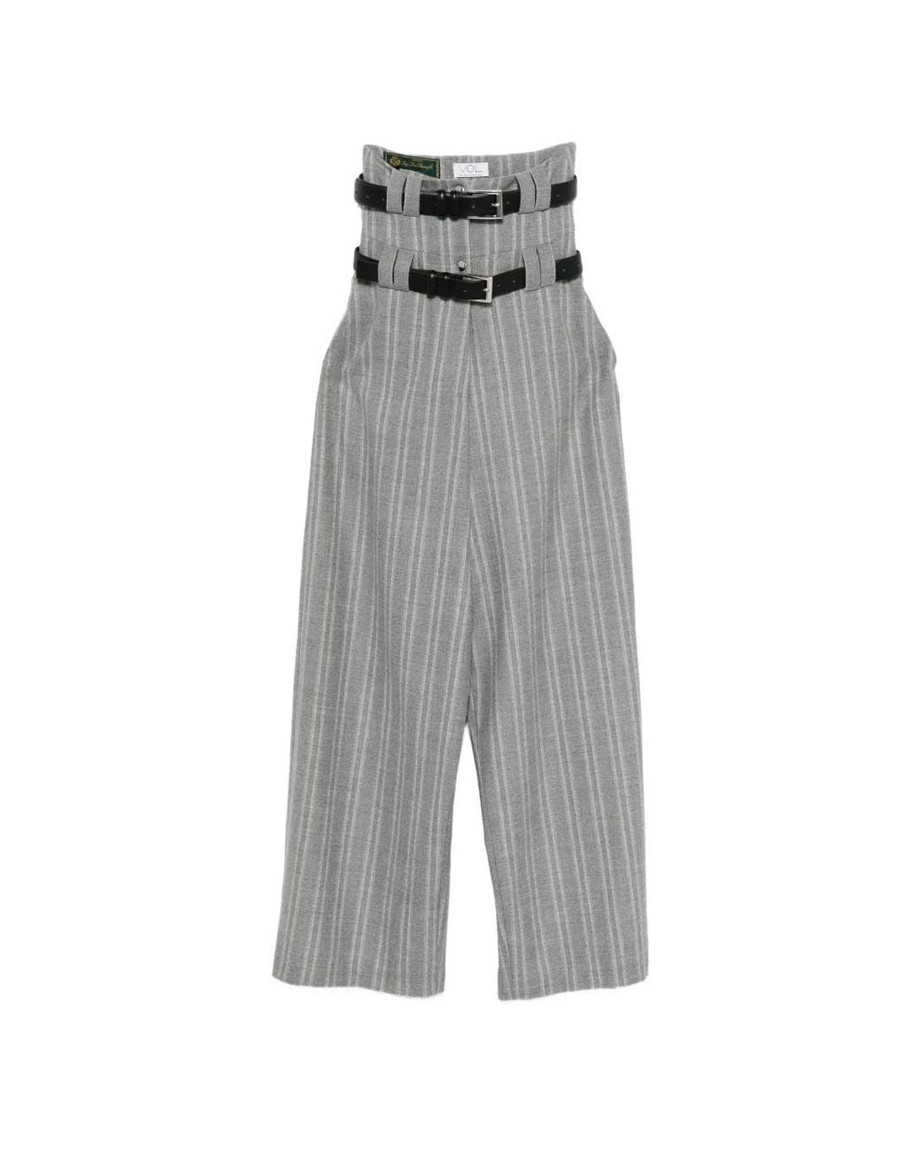 Vestiaire d'un Oiseau Libre Gray Belted Striped Trousers