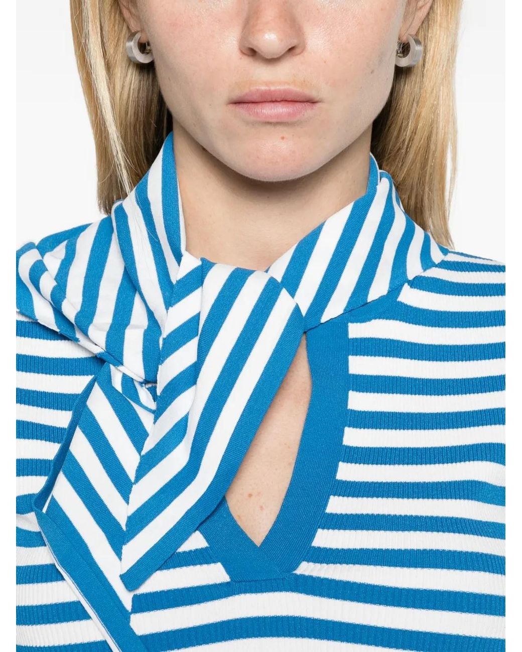 Max Mara Blue Viscose Crepe Sweater With Scarf Detail