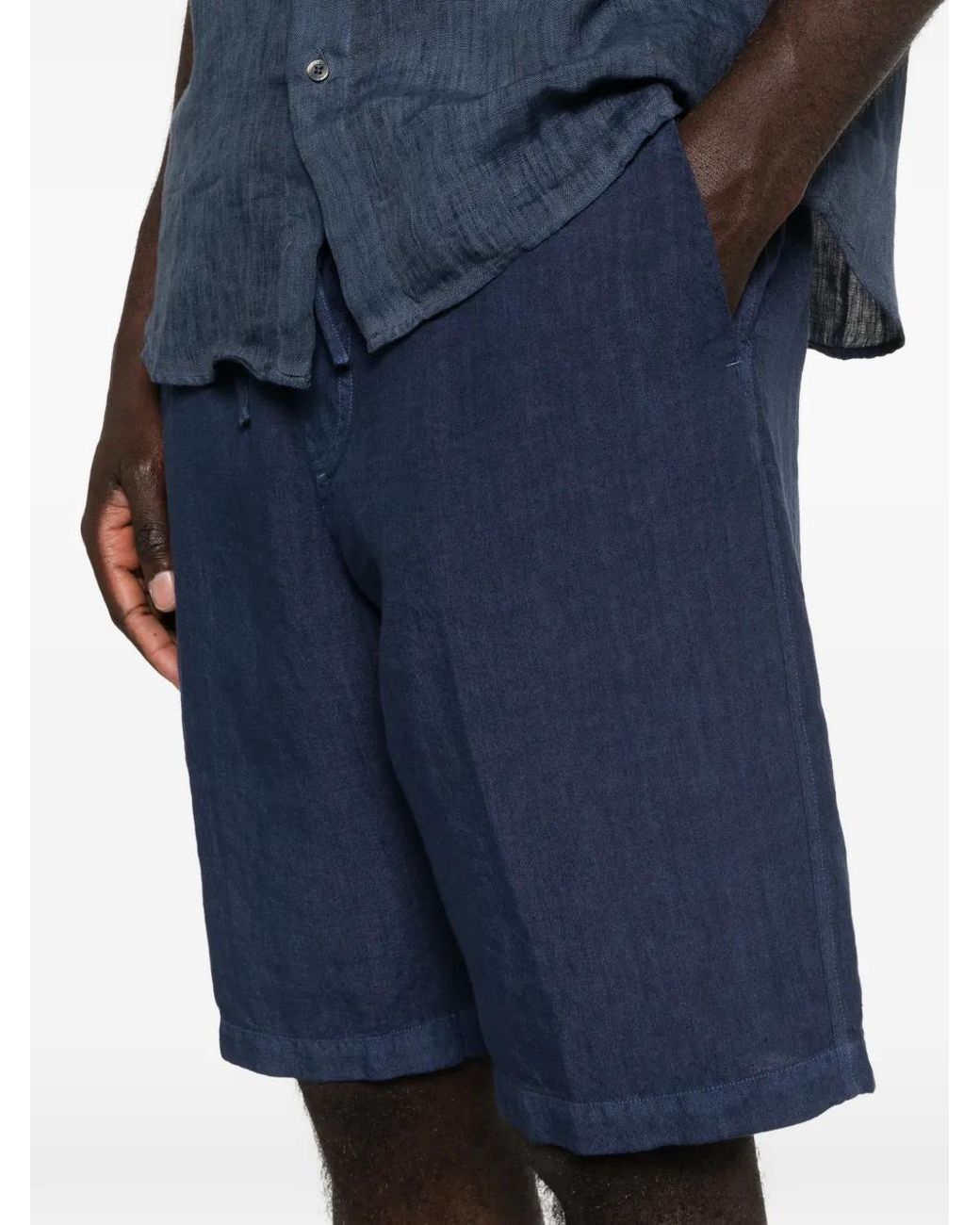 120% Lino Blue Drawstring-Waist Shorts for men