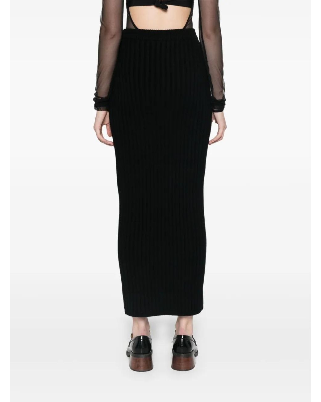 Max Mara Black Silk Maxi Skirt With Ribbed Texture