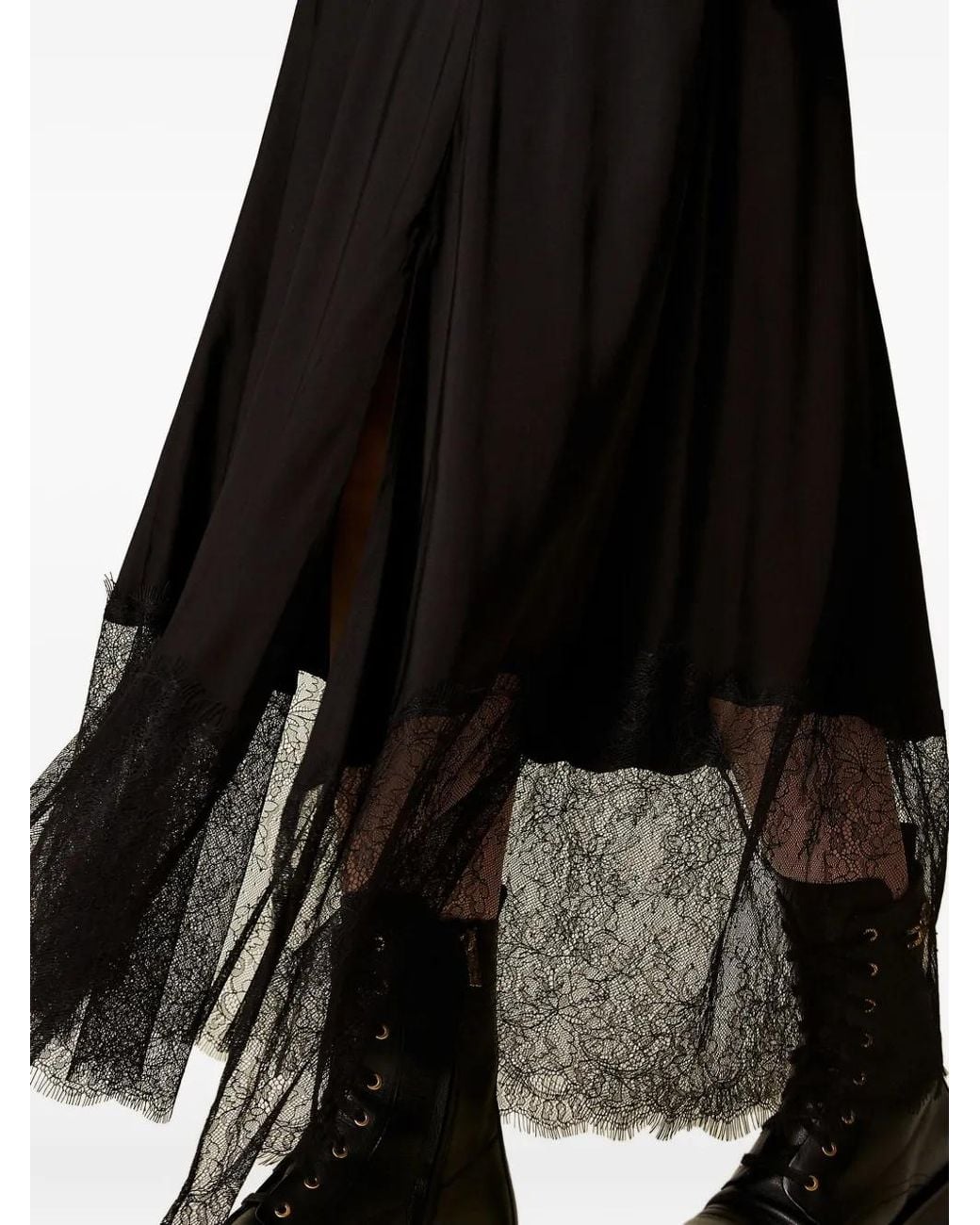 Twinset Black Lace-Trimmed Maxi Skirt