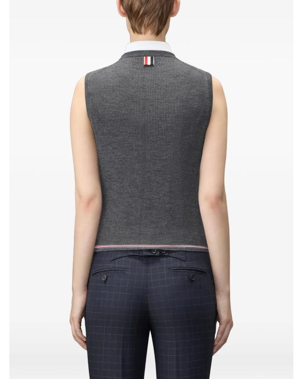 Thom Browne Gray Merino Wool Rwb Stripe Shell Top