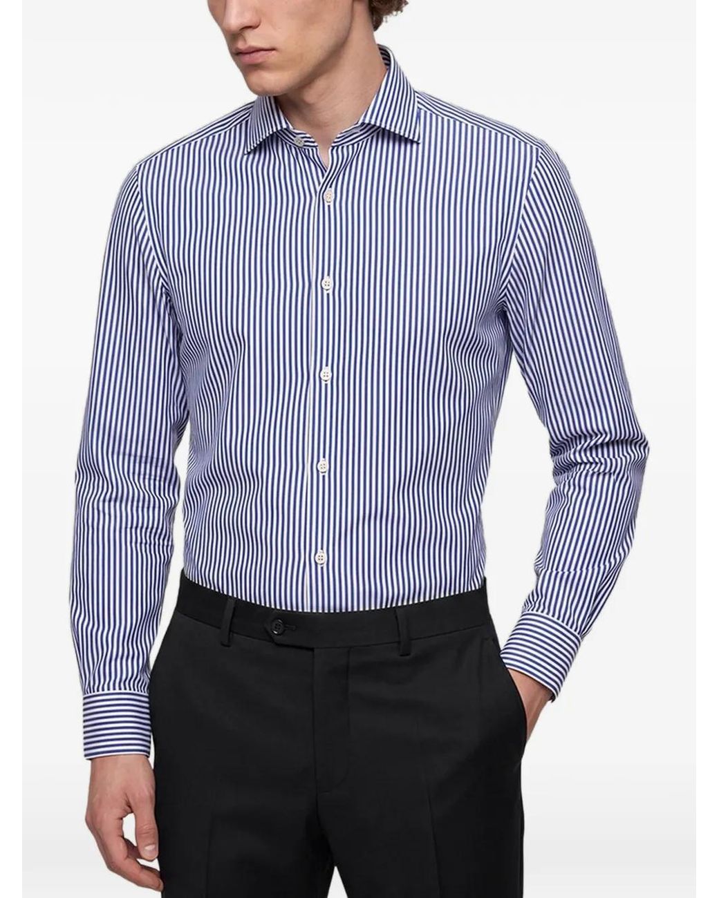 Kiton Blue Striped Cotton Shirt for men