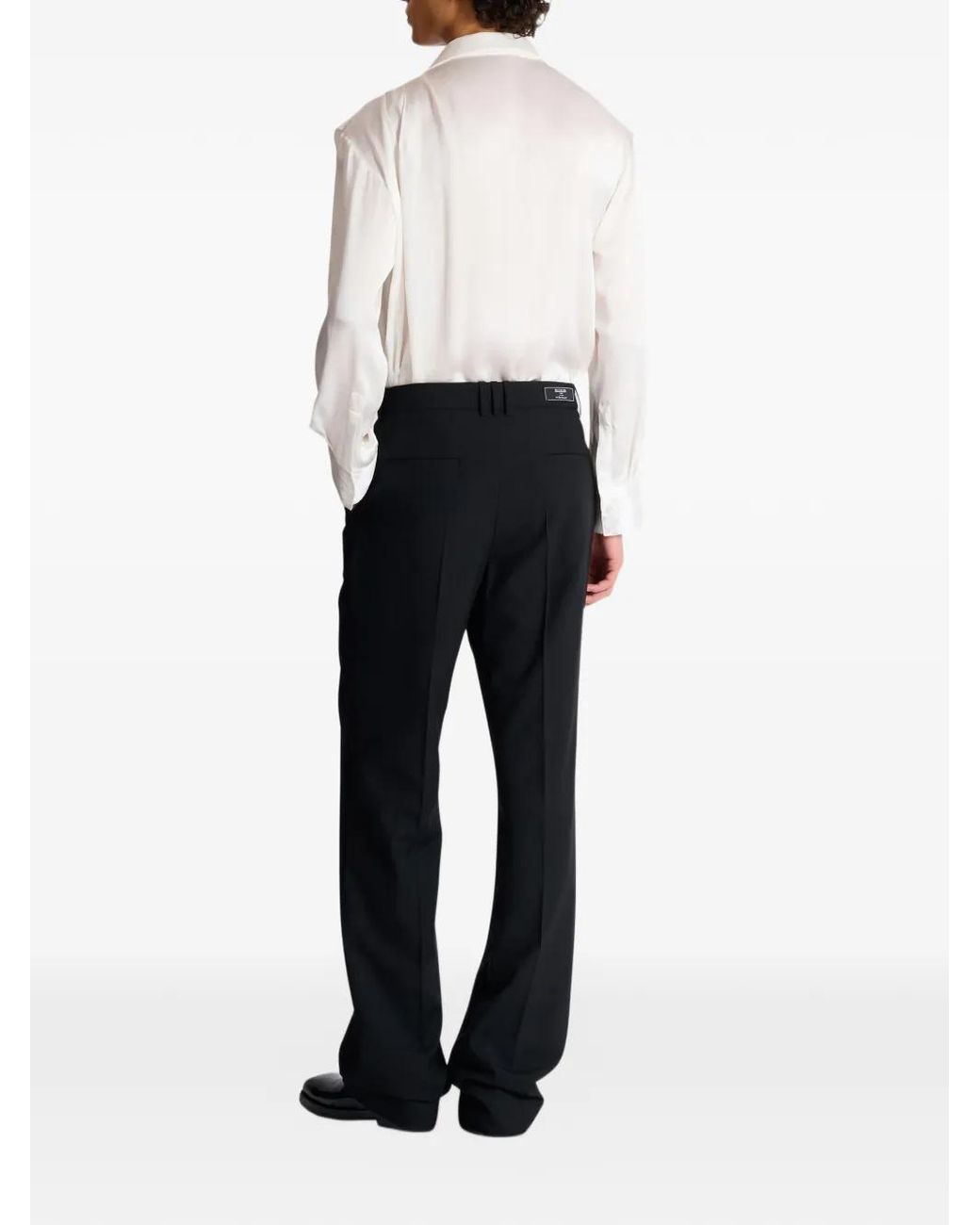 Balmain Black Pleated Wool Trousers With Sand Effect Embroidery for men