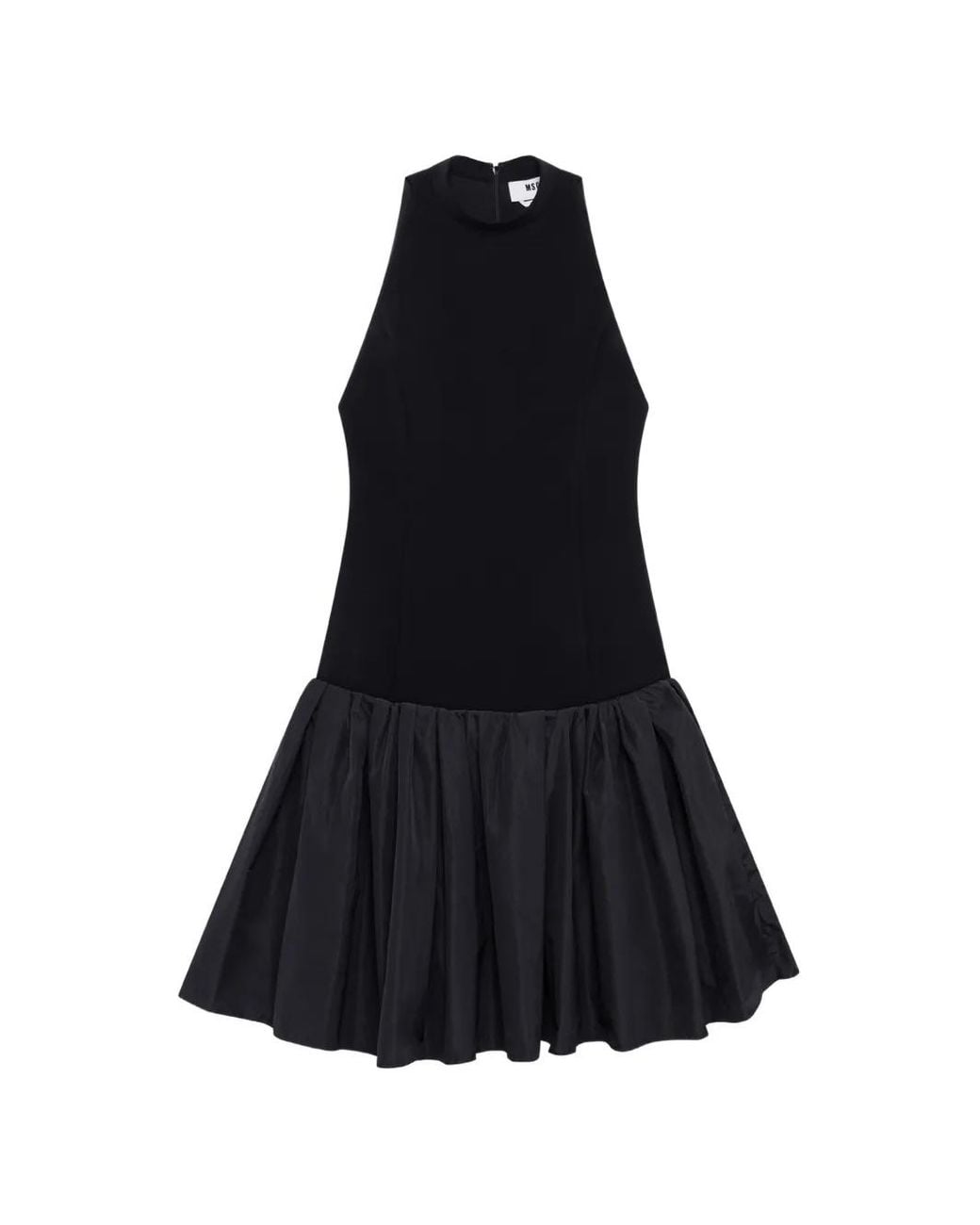 MSGM Black Halterneck Pleated Midi Dress