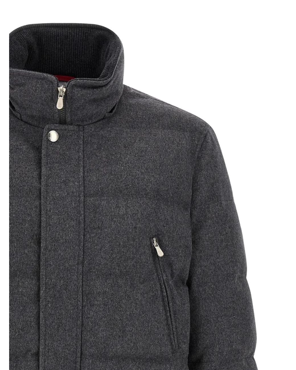 Brunello Cucinelli Gray Quilted Wool Parka for men