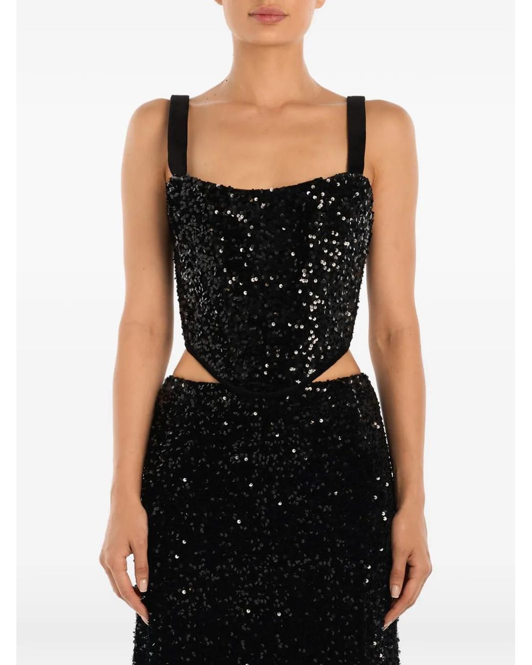 POST MERIDIEM Black Sequin-Embellished Corset Top