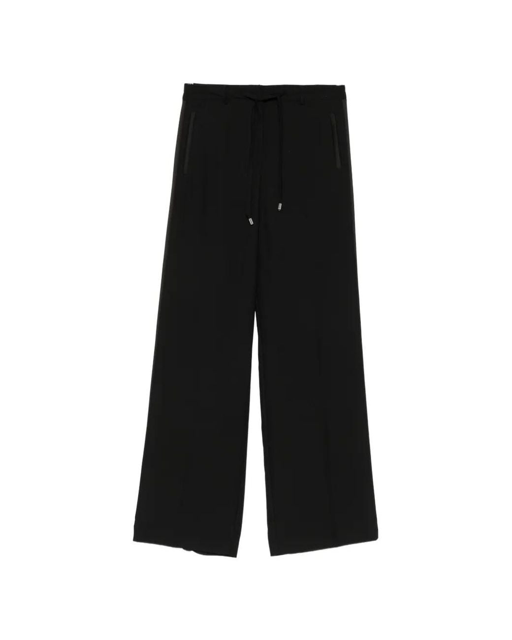 ERMANNO FIRENZE Black Satin-Stripe Drawstring Trousers