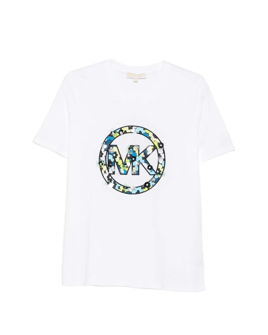 Michael Kors White Sequin-Embellished Logo-Patch T-Shirt
