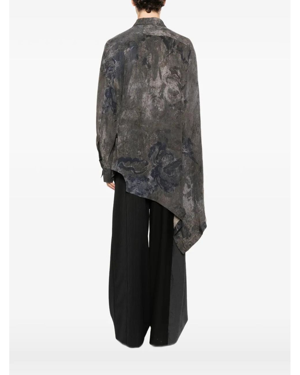 Ziggy Chen Gray Abstract-Print Asymmetric Shirt for men