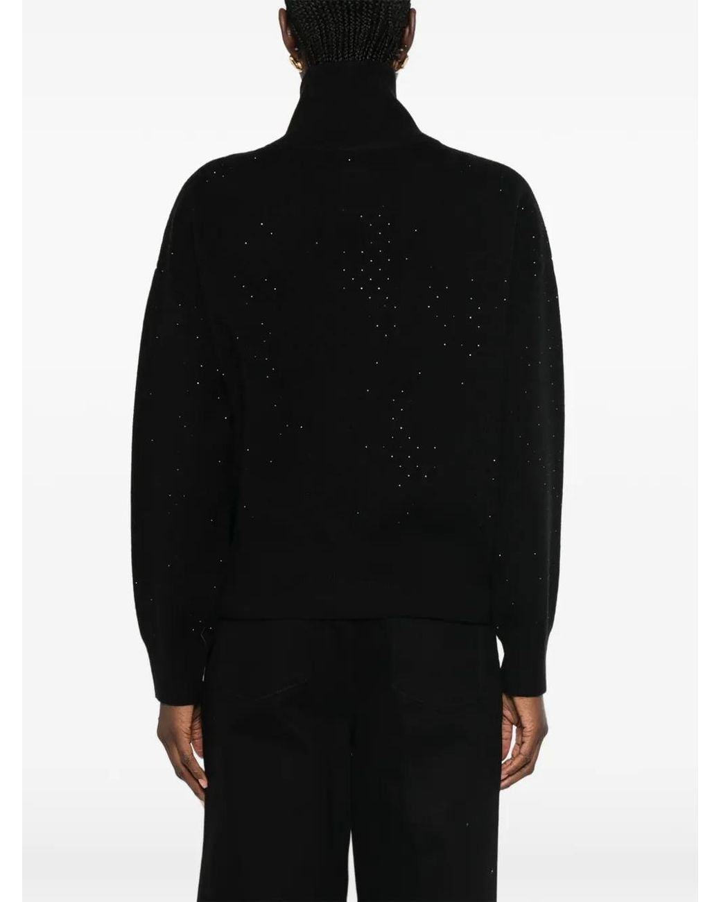 Sandro Black Rhinestone-Embellished Zip-Fastening Cardigan