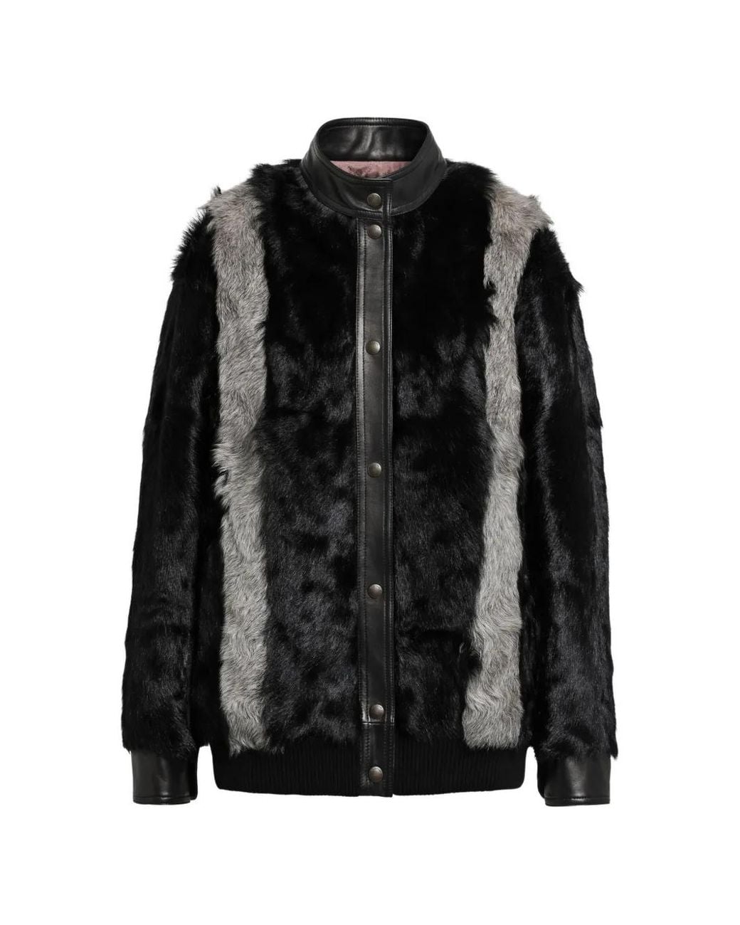 Valentino Garavani Black Veste En Fourrure Et Cuir À Empiècements