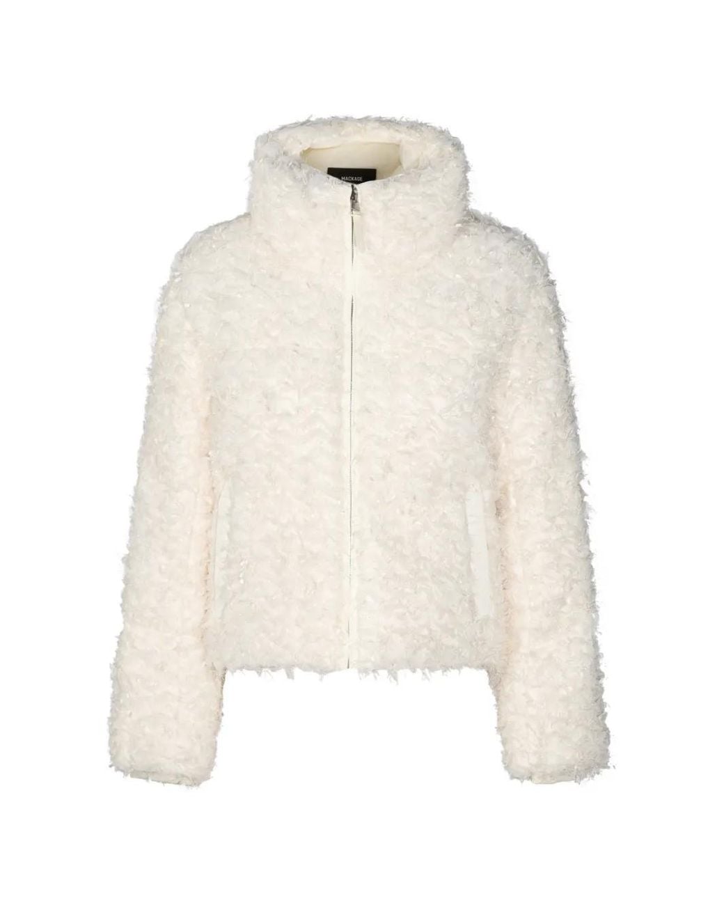 Mackage White Dunya Shaggy-Knit High-Neck Jacket