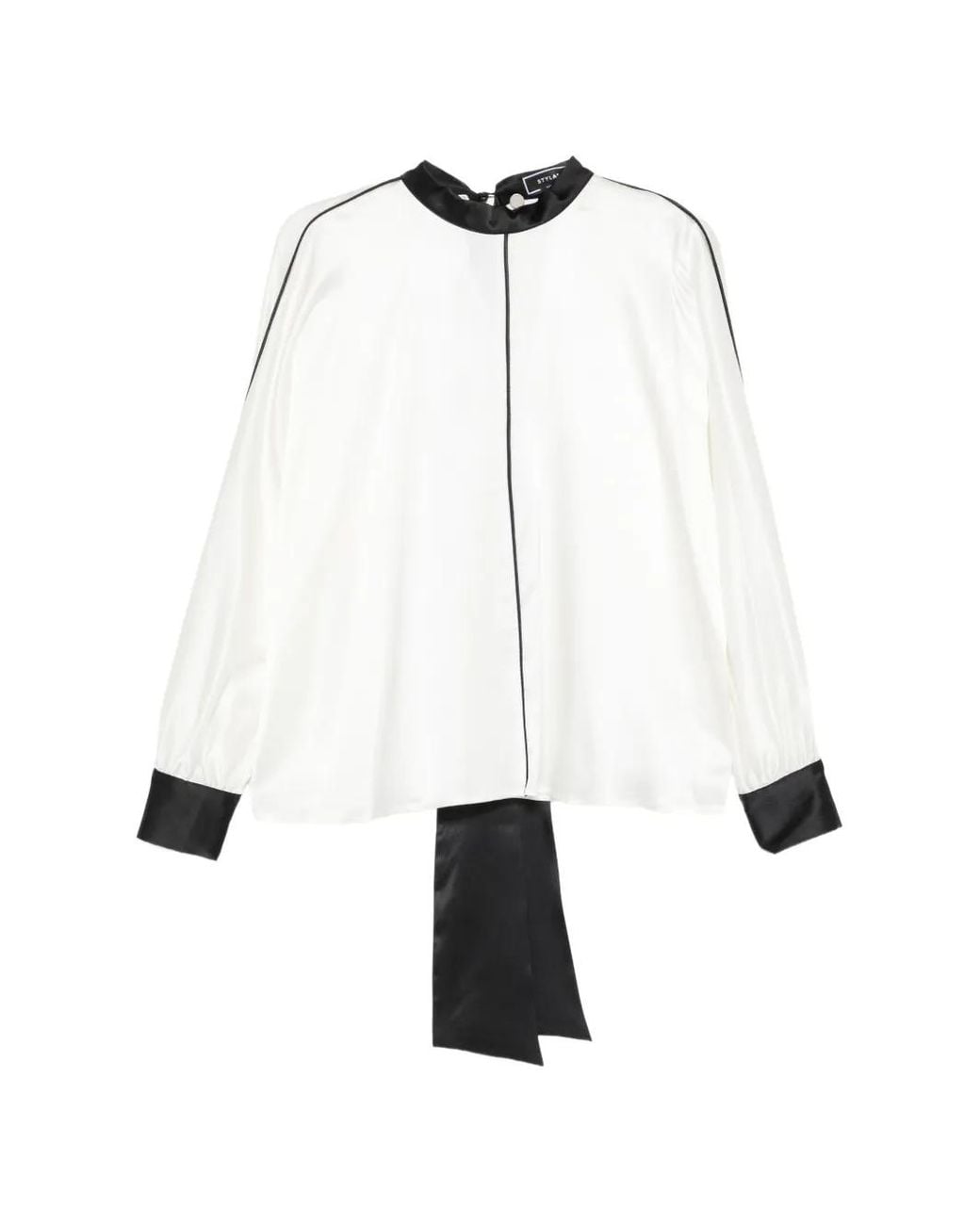 Styland White Piped-Trim Kimono-Sleeve Blouse
