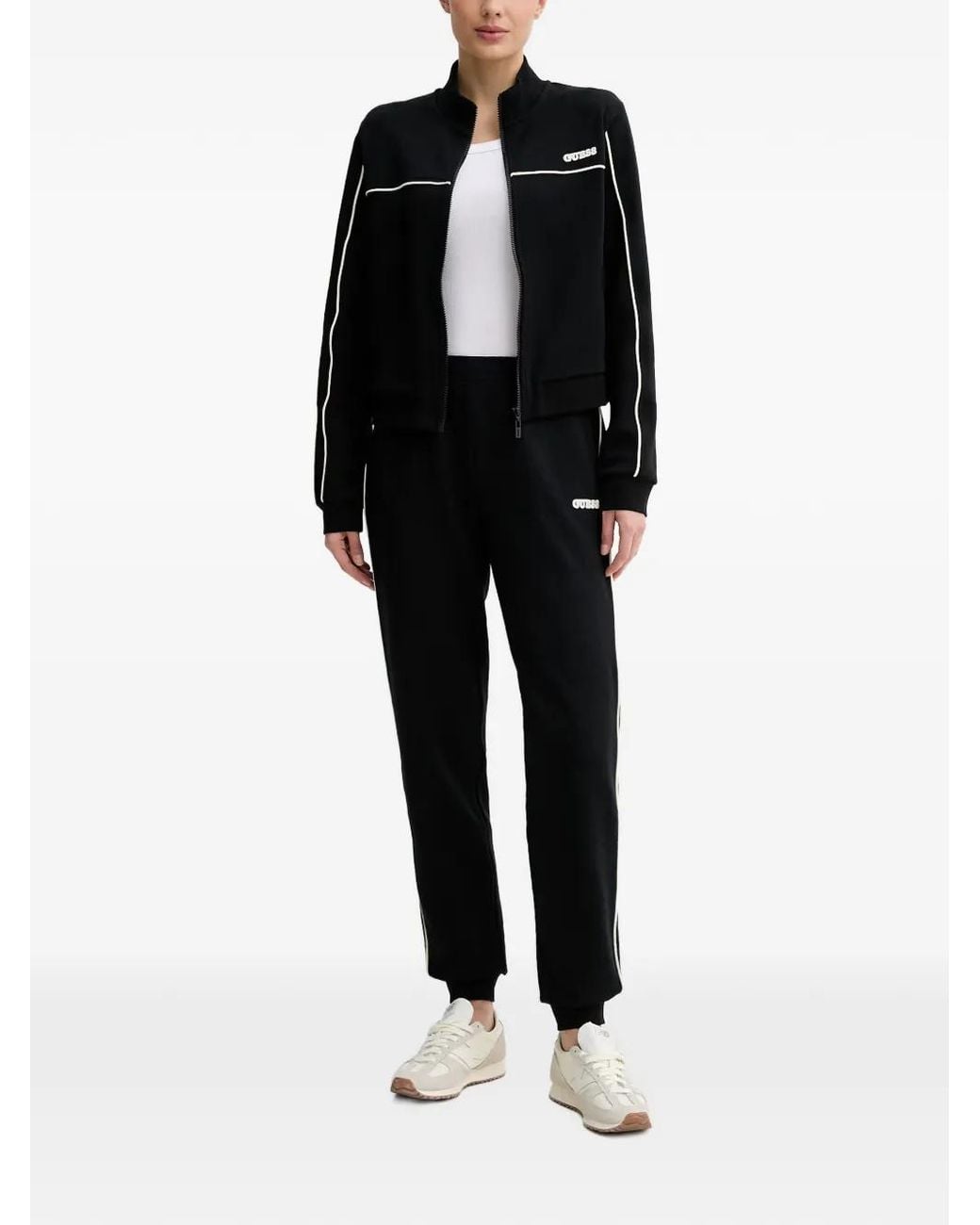 Guess Black Logo-Patch Side-Stripe Track Pants