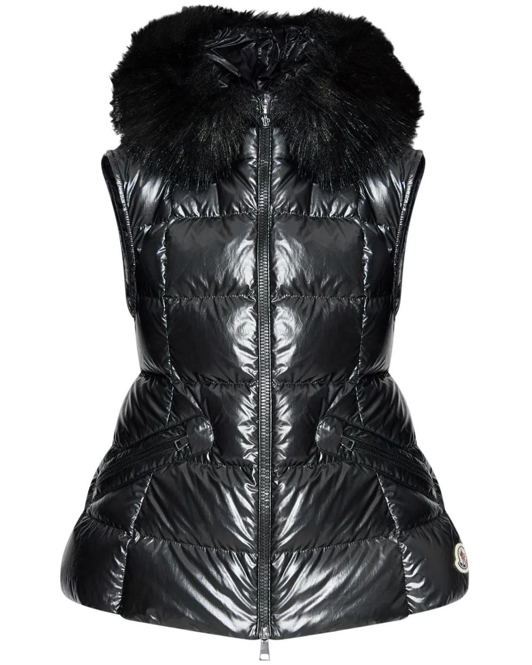 Moncler Black Anse Shearling-Collar Down Vest
