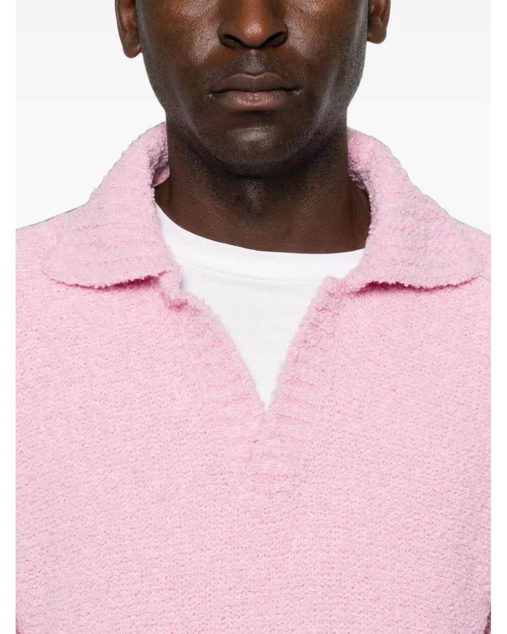 Laneus Pink Bouclé Long-Sleeve Polo Shirt for men