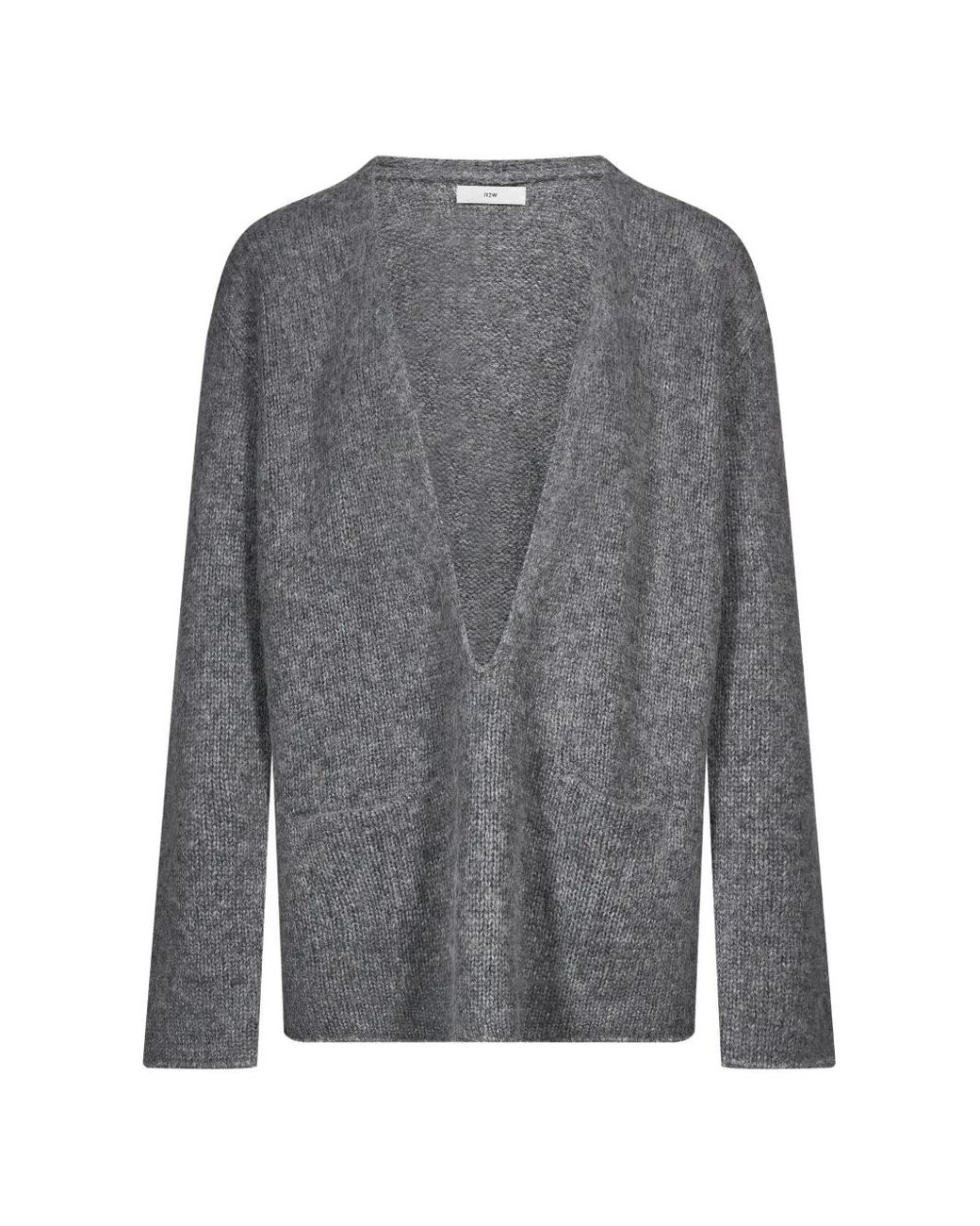 R2W Gray Otis Plunging V-Neck Knitted Sweater