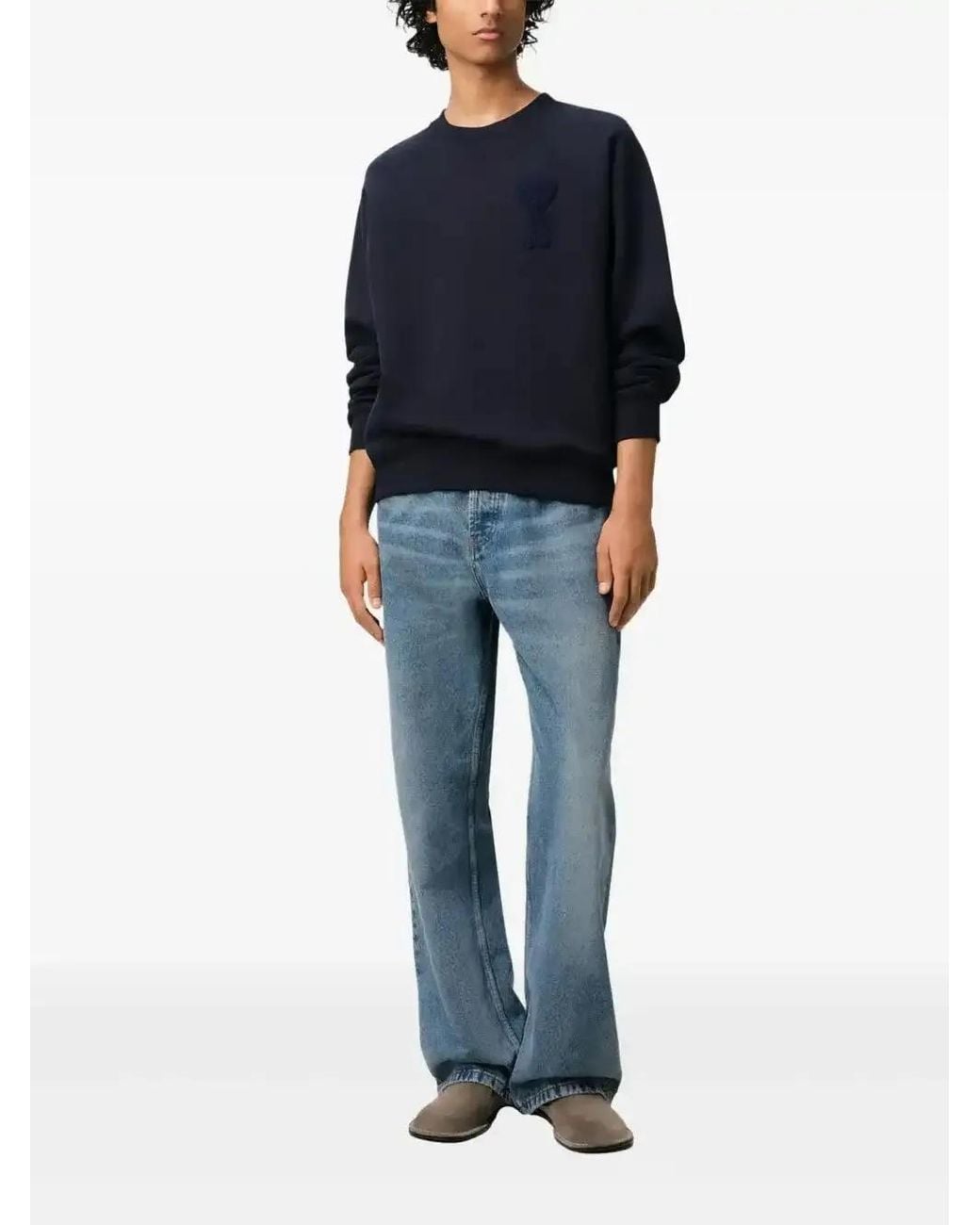 AMI Blue Cotton Ami De Coeur Patch Sweatshirt