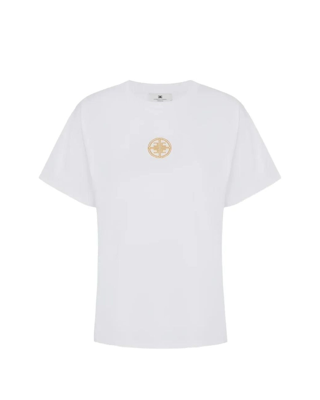 Elisabetta Franchi White Jersey T-Shirt With Jewel Logo