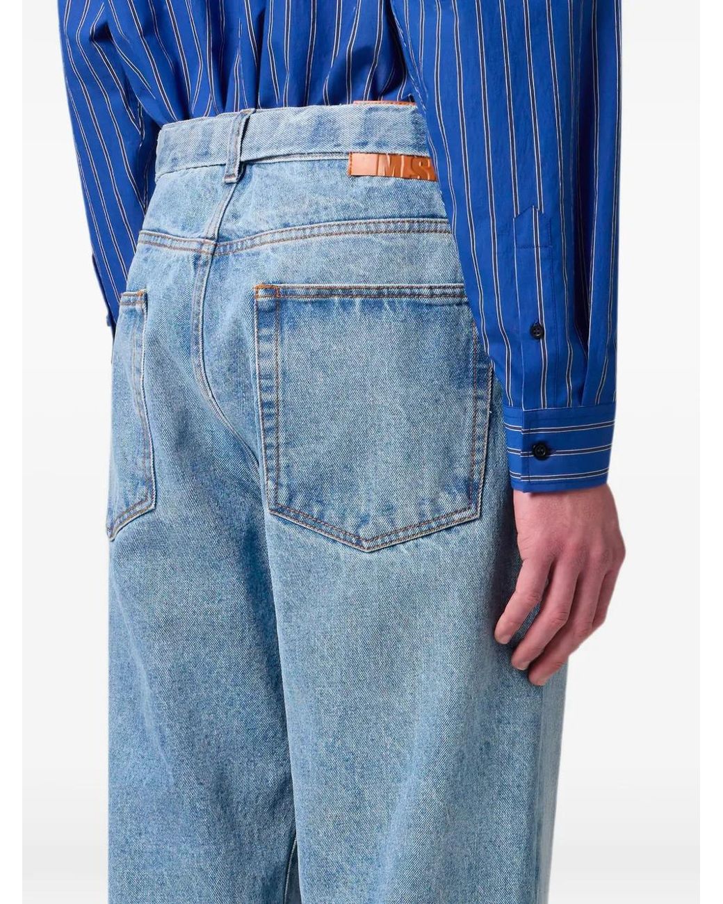 MSGM Blue Tie-Waist Straight-Leg Jeans for men