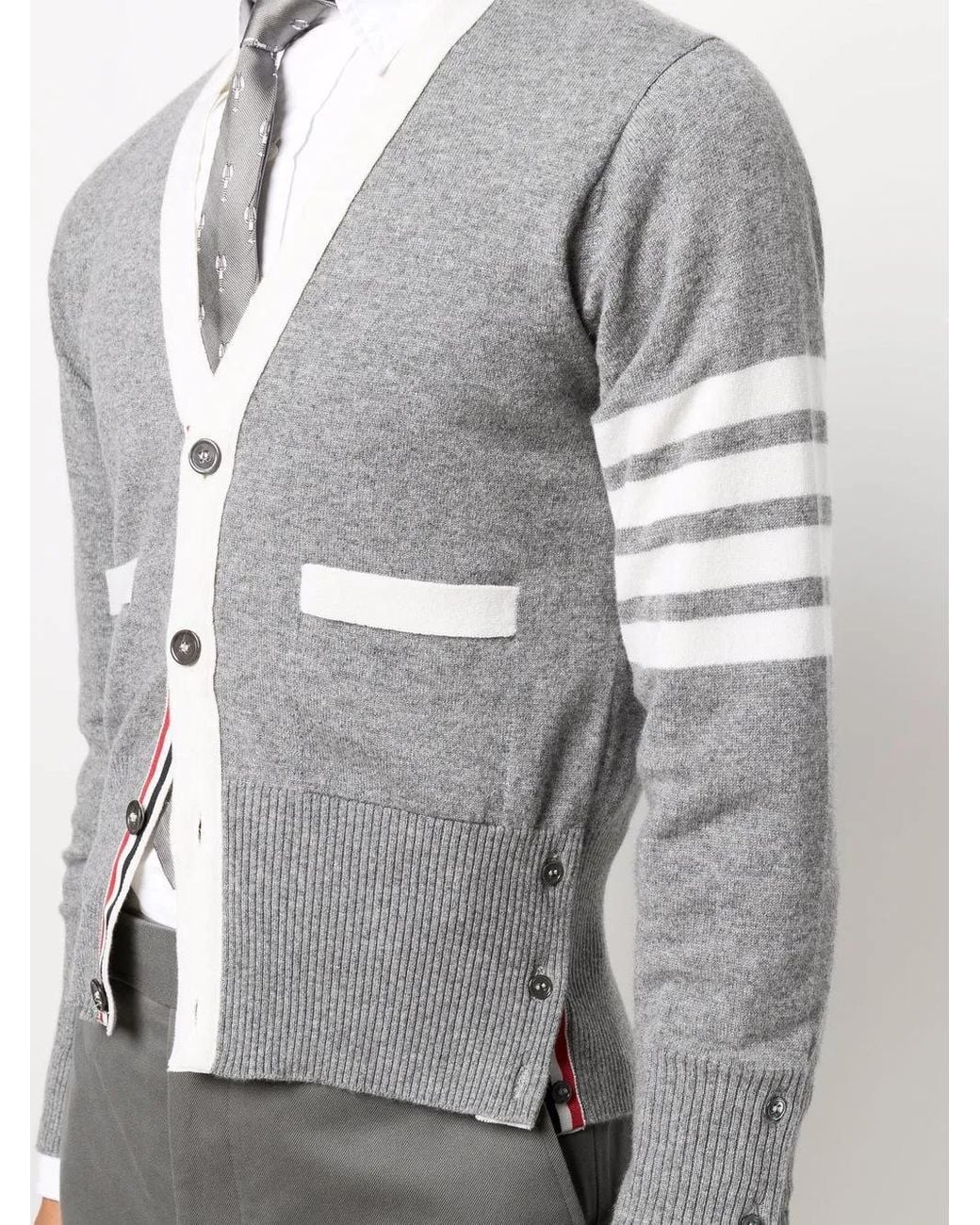 Thom Browne Gray 4-Bar Stripe Knit Cardigan for men