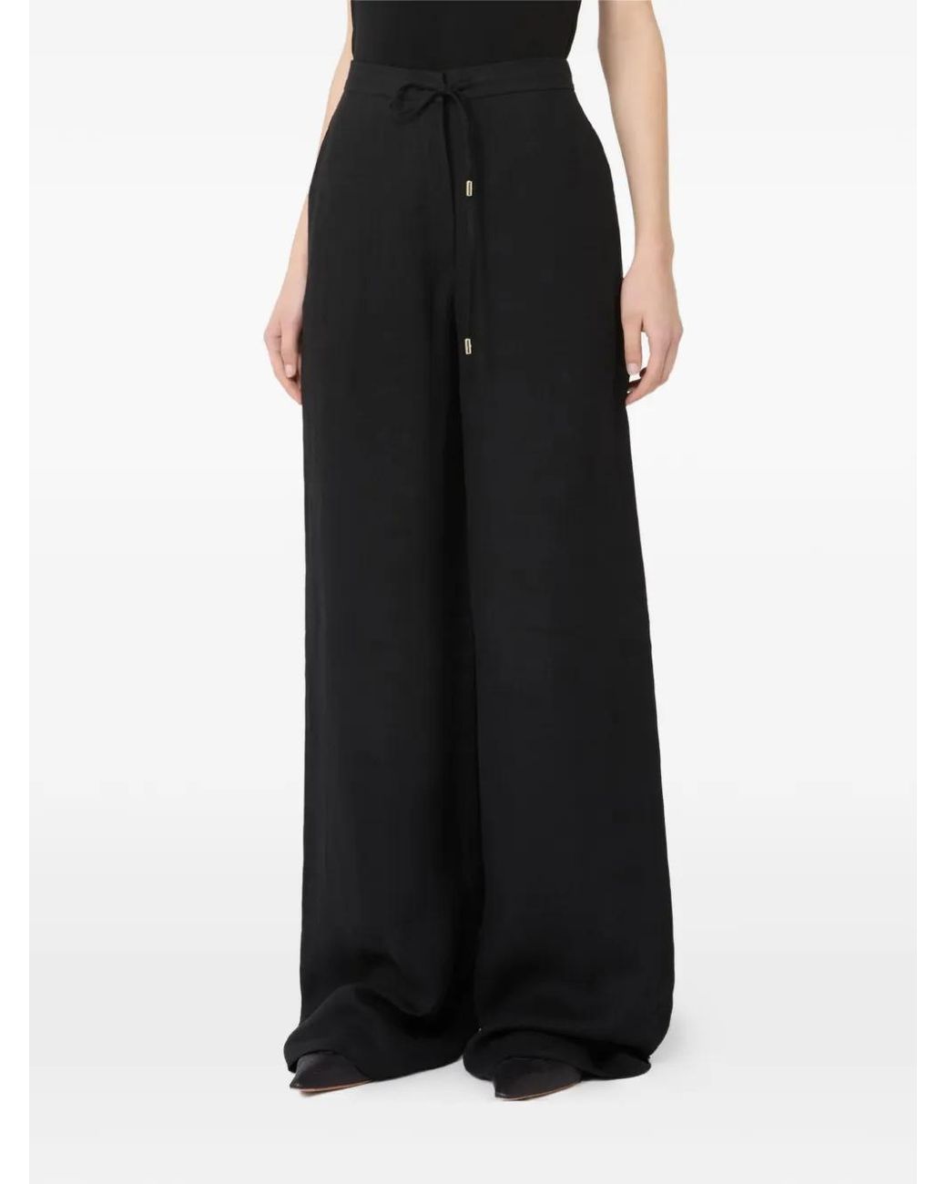 Max Mara Black Pantalon En Lin Mstpelota À Lien De Resserrage