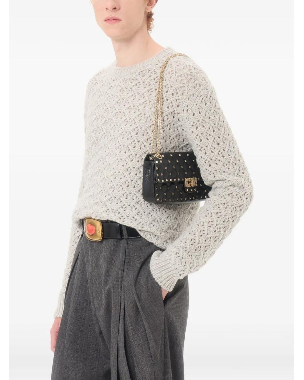 Valentino Garavani White Wool And Cashmere Sweater With Metallic V-Detail for men