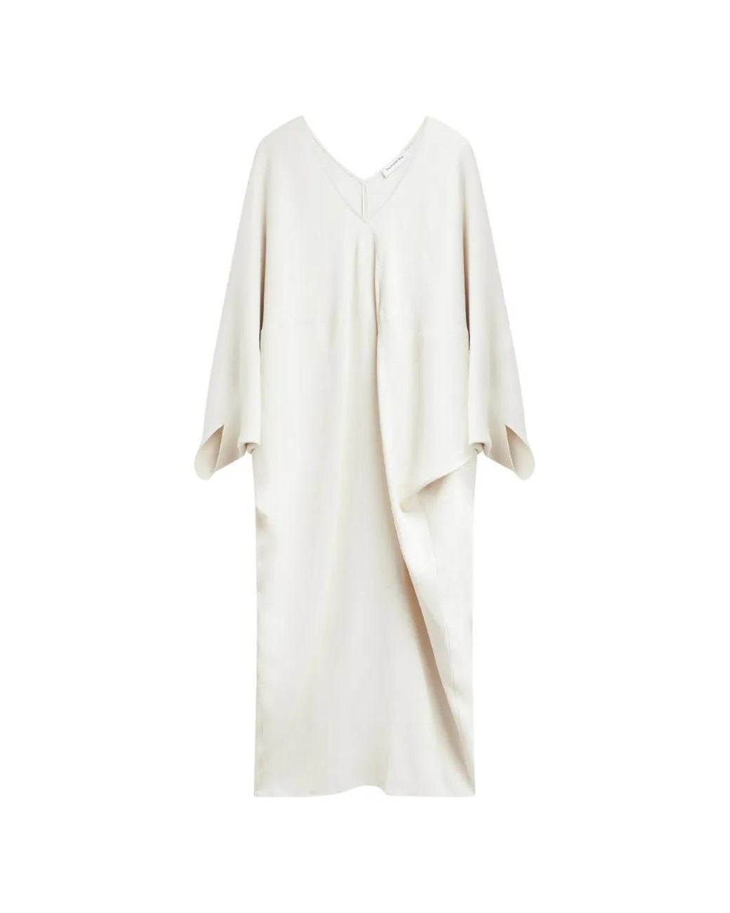 Frankie Shop White Draped V-Neck Midi Dress