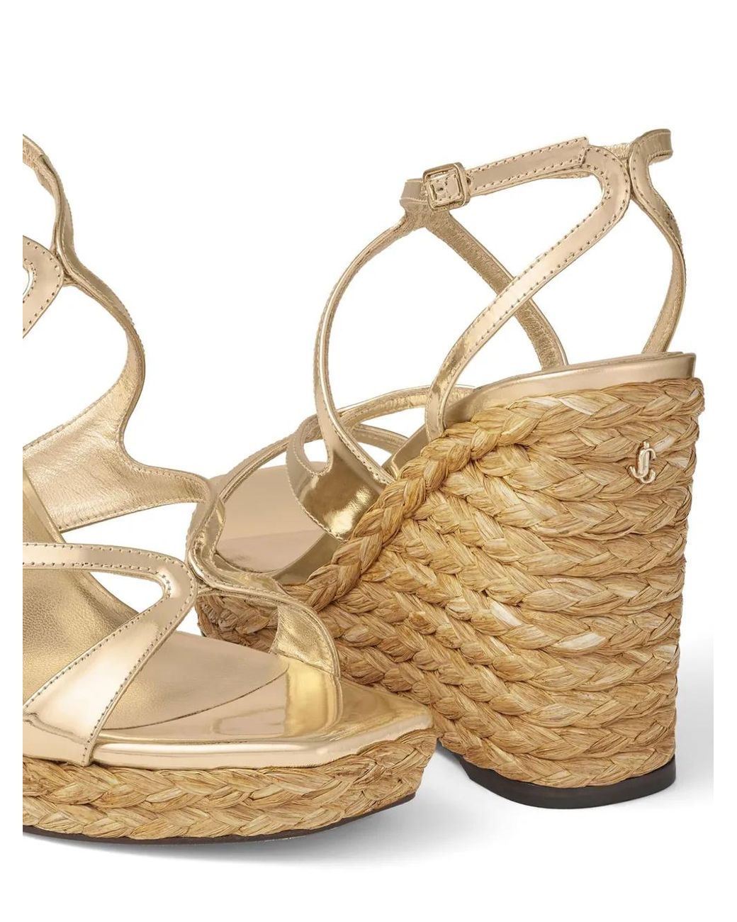 Jimmy Choo Metallic Ayla Raffia Wedged Sandals