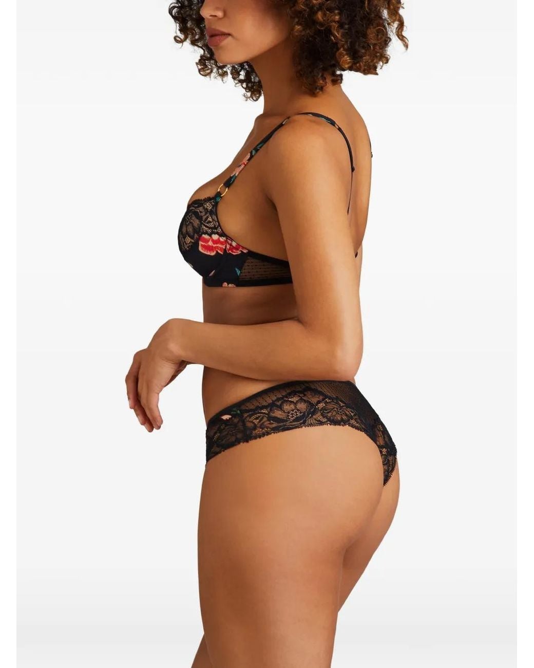 Aubade Black Sweet Folk Floral-Print Lace Briefs