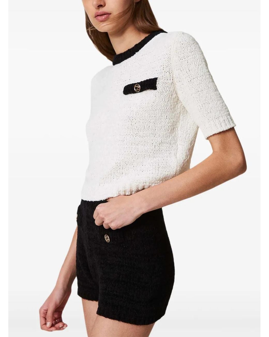 Twinset Black Oval T Button-Detail Shorts
