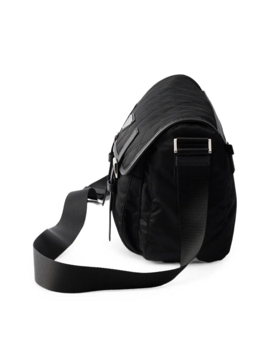 Prada Black Large Quilted Re-Nylon Shoulder Bag With Saffiano Trim