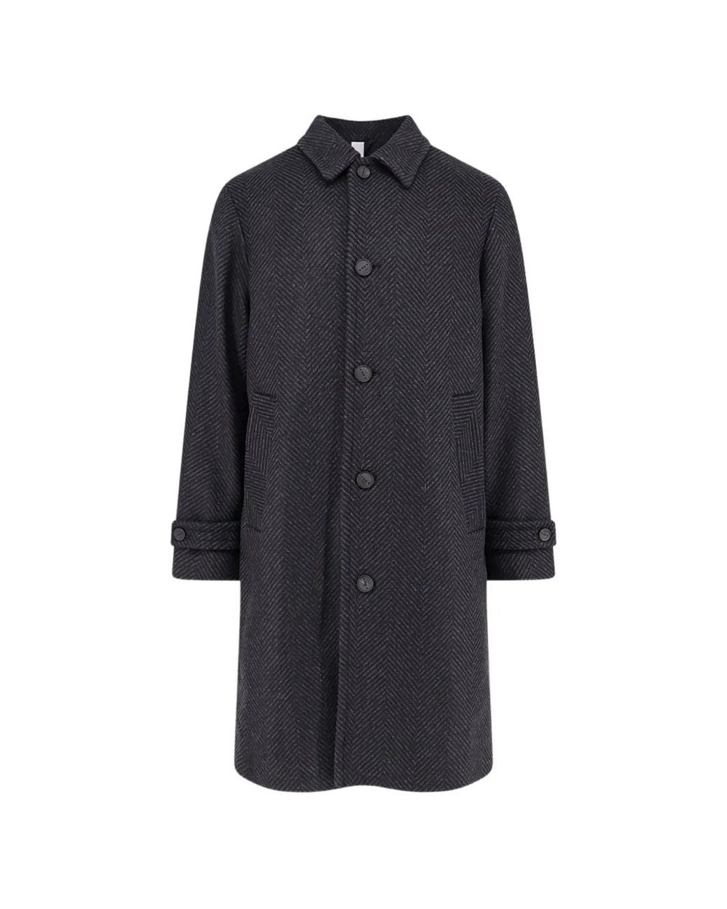 Hevò Blue Loconiad Herringbone-Pattern Single-Breasted Coat for men