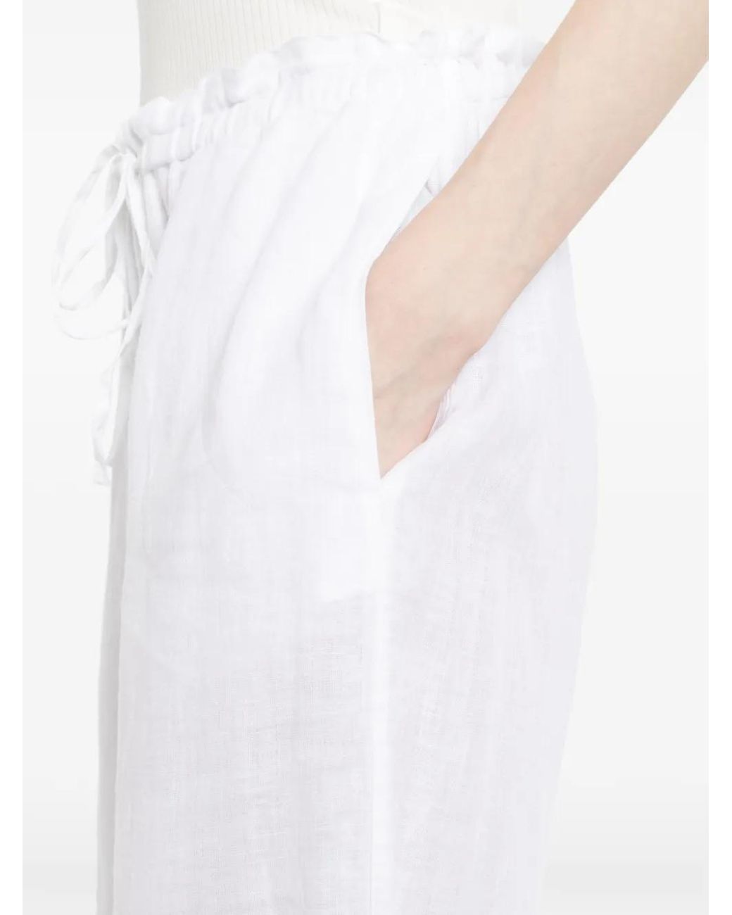 James Perse White Drawstring Linen Trousers