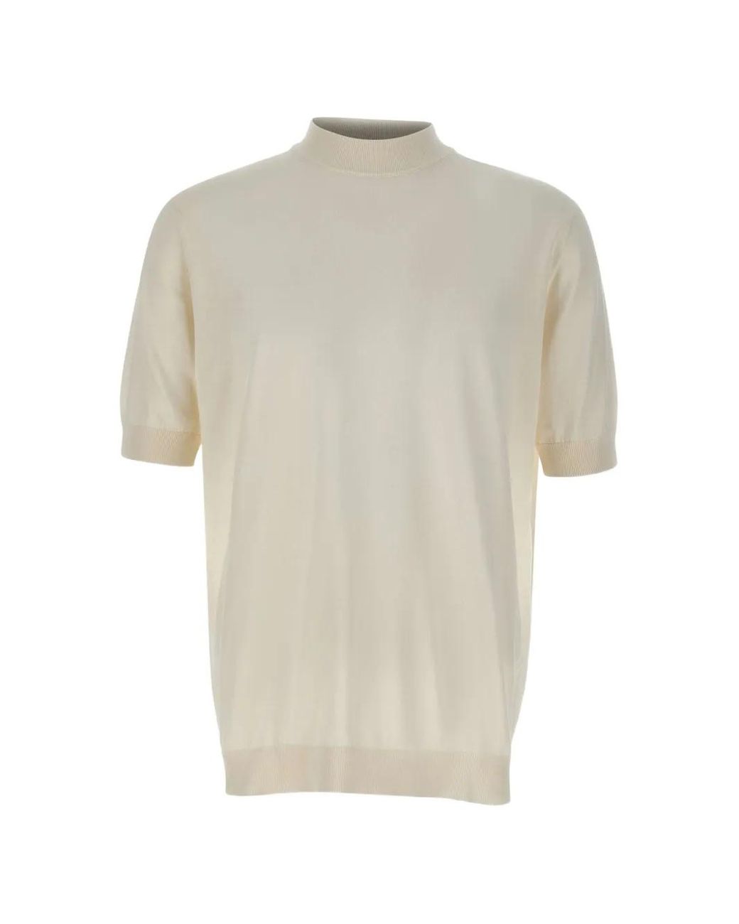 FILIPPO DE LAURENTIIS White Mock-Neck Short-Sleeve Fine-Knit Top for men