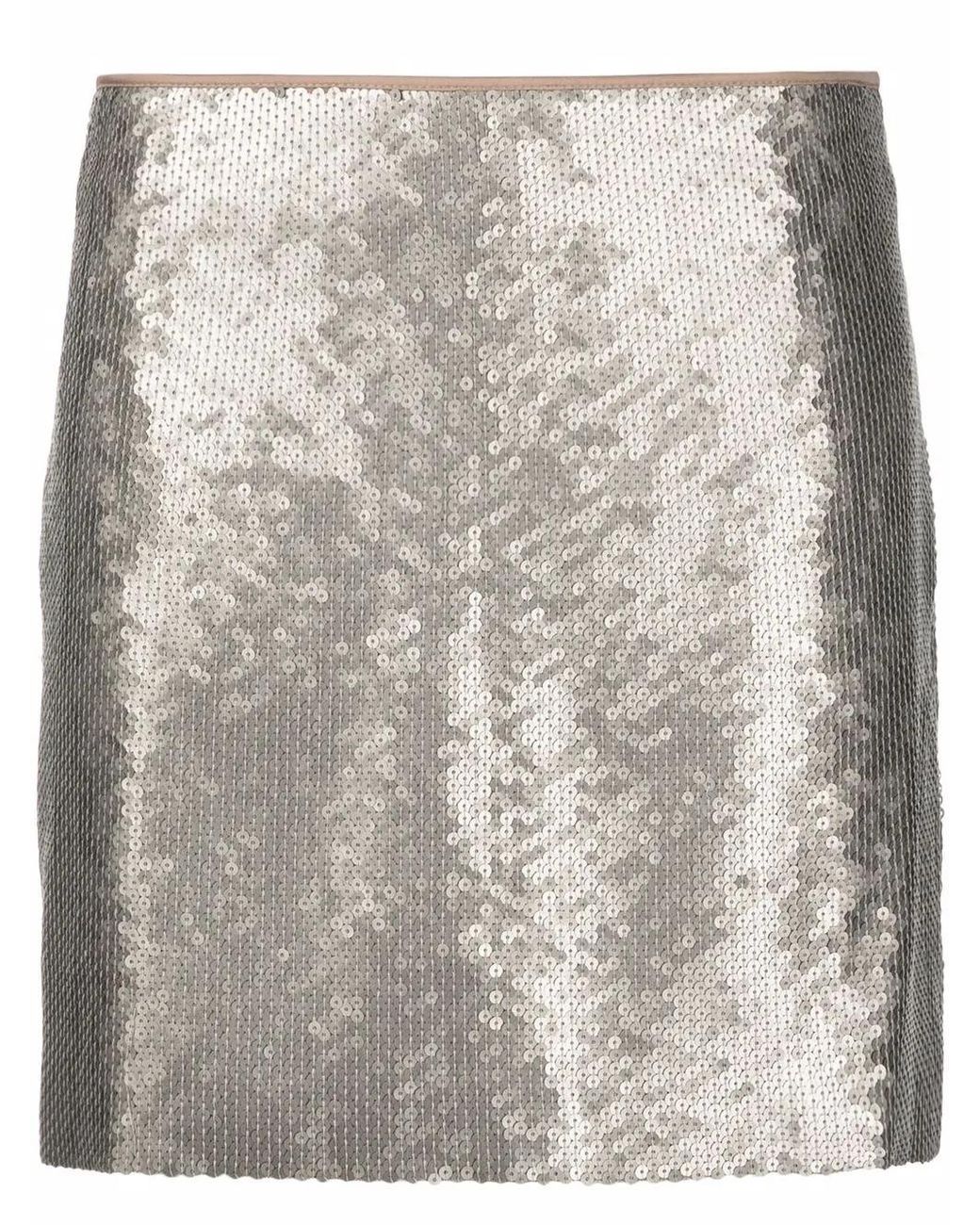 Brunello Cucinelli Gray Sequin-Embellished Mini Skirt