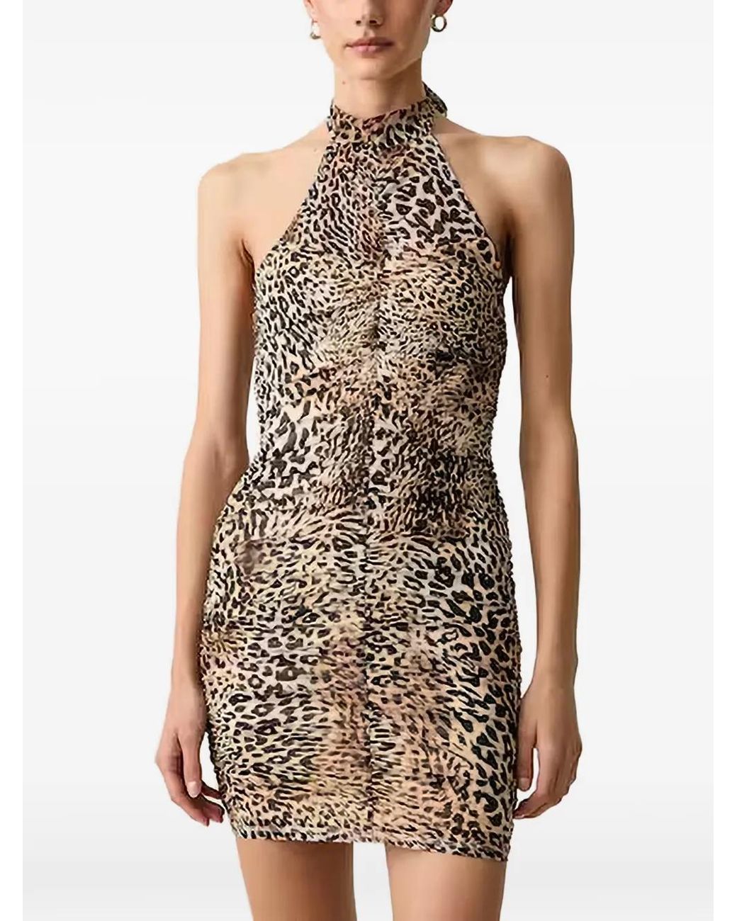 Guess White Zaya Leopard-Print Ruched Mini Dress