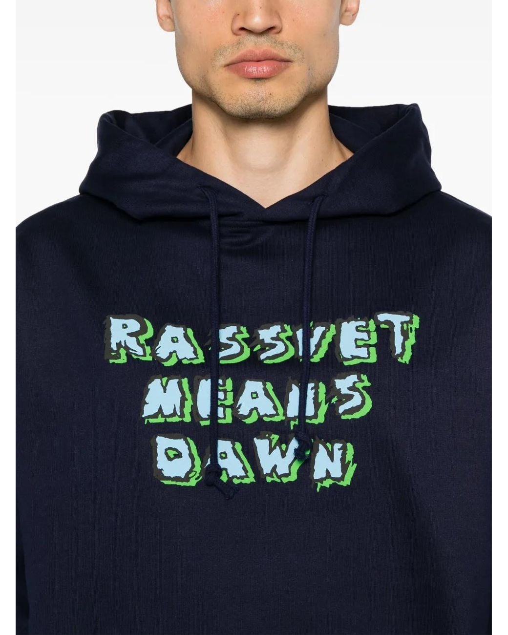 Rassvet (PACCBET) Blue Slogan-Print Cotton Hoodie for men