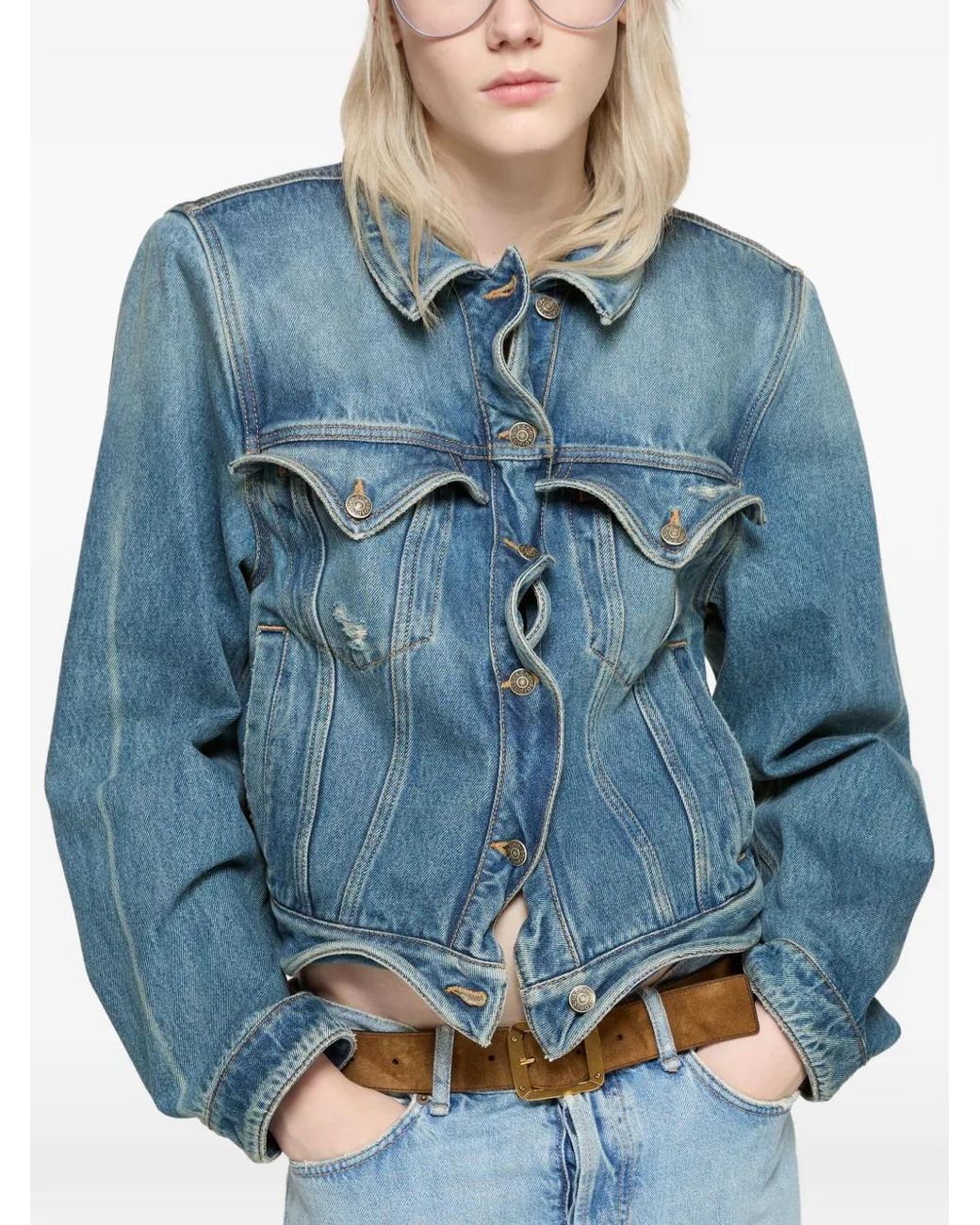 Acne Blue Wavy-Construction Buttoned Denim Jacket