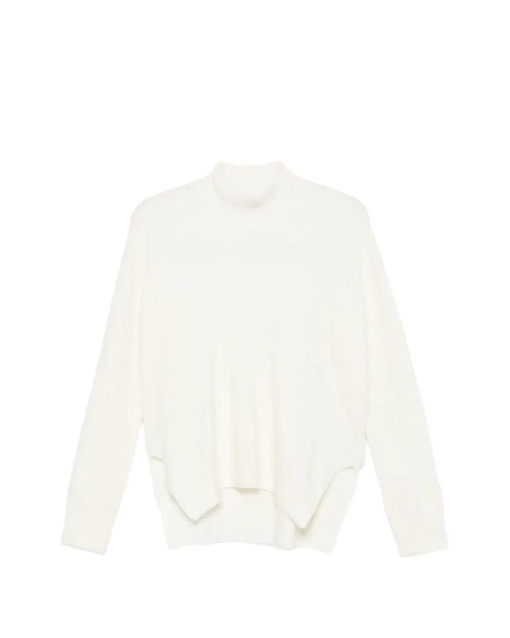 Mrz White High-Neck Side-Slit Sweater