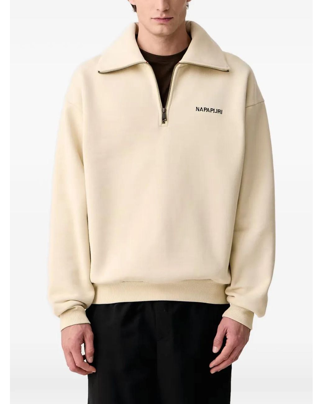Napapijri Natural Tenri Graphic-Print Quarter-Zip Sweater for men