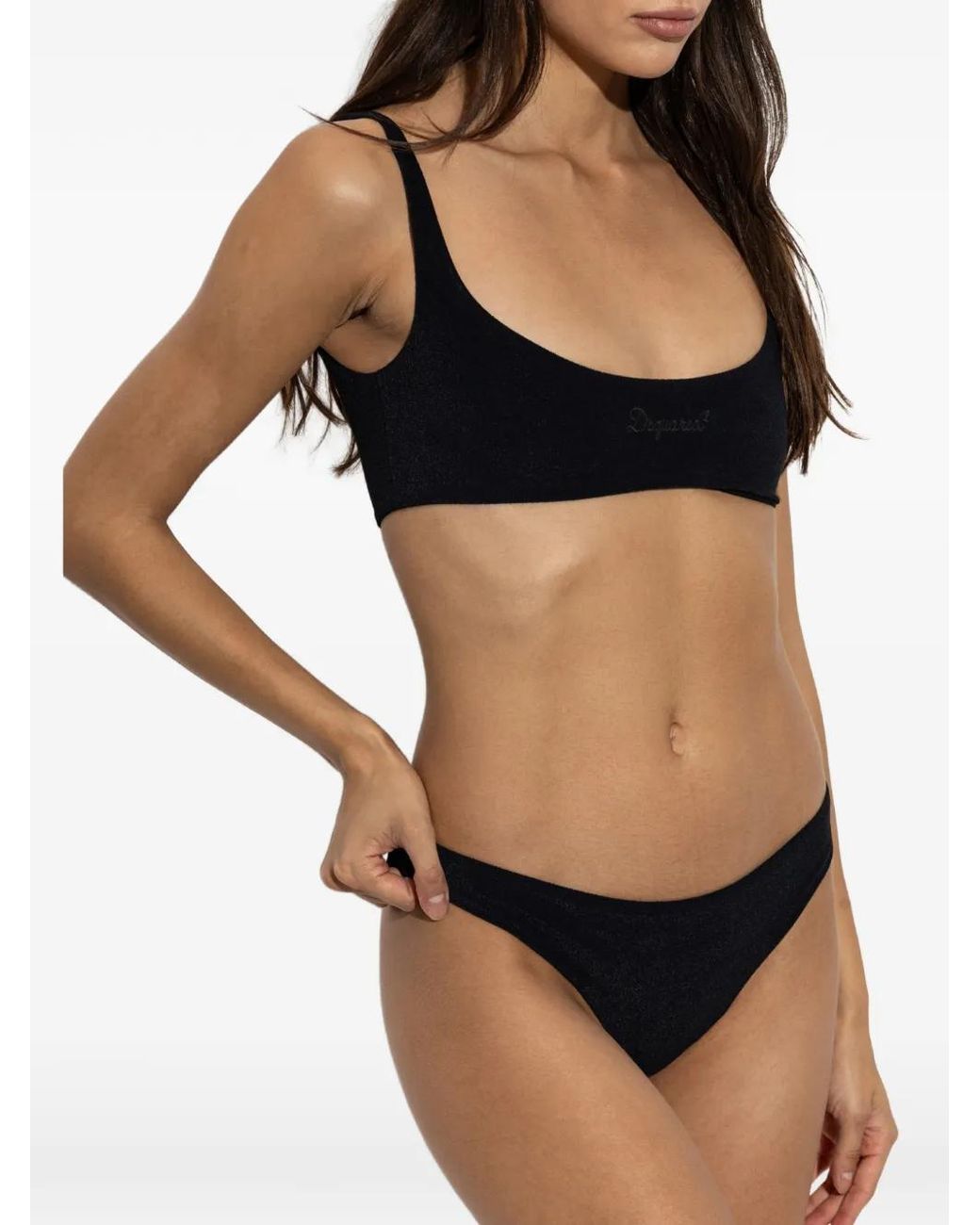 DSquared² Black Glitter-Effect Bikini Bottoms