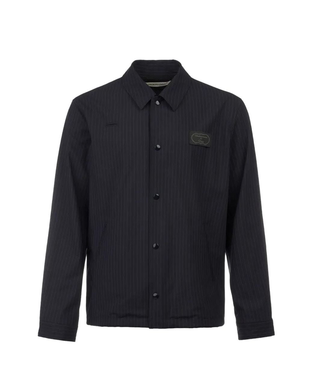 Undercover Blue Pinstripe-Print Logo-Patch Jacket for men