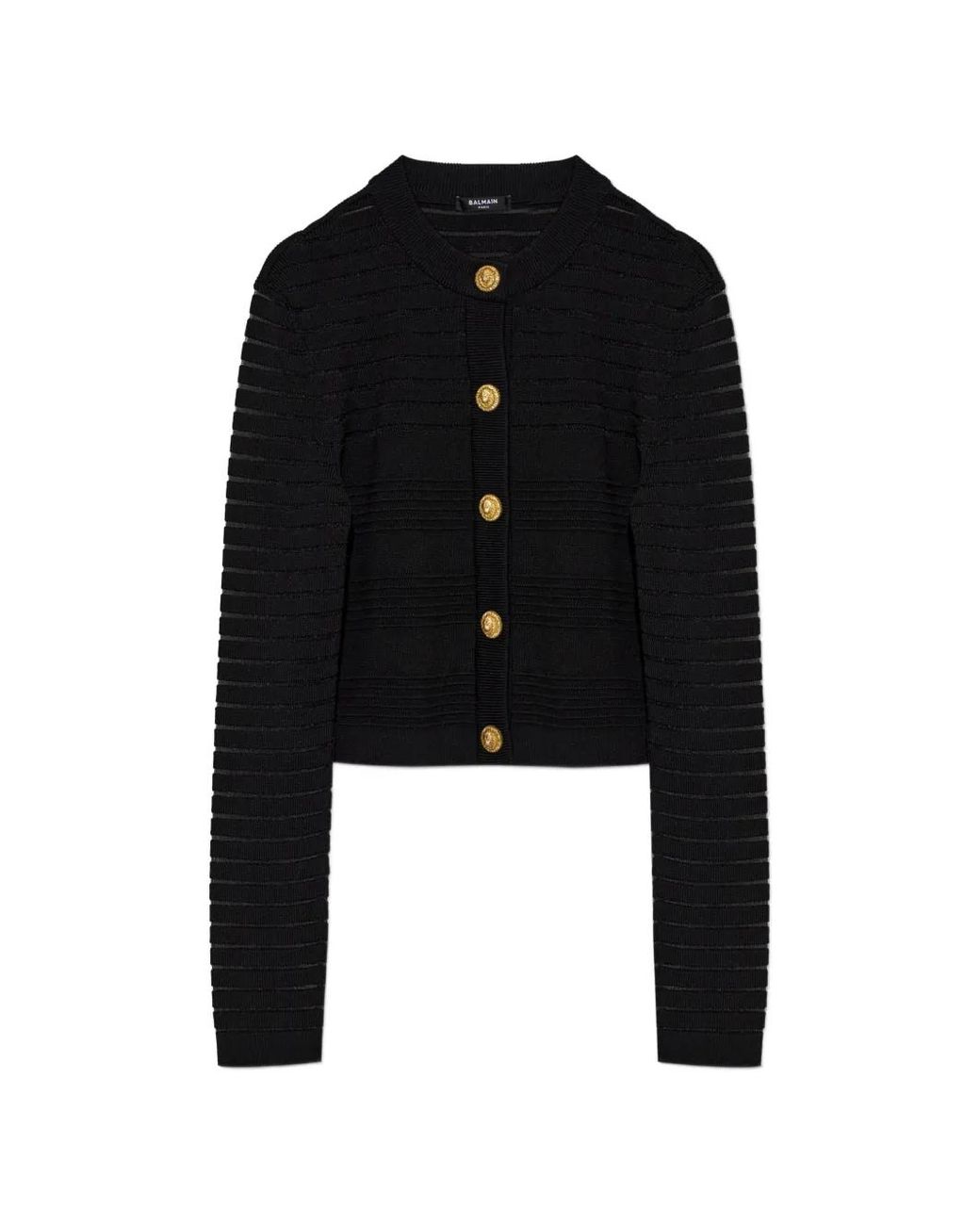 Balmain Black Cardigan Ajusté À Rayures Transparentes