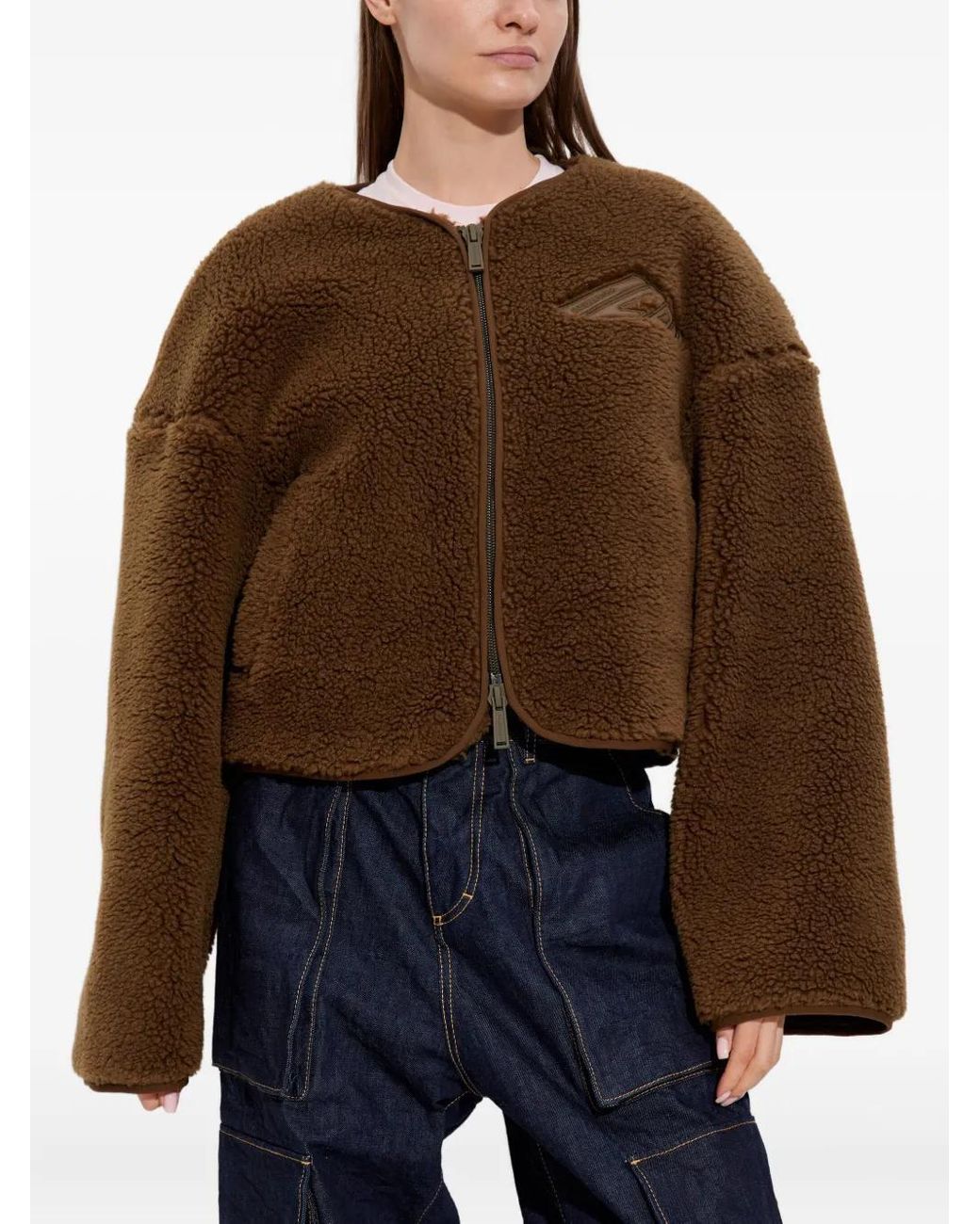 DSquared² Brown Logo-Embroidered Fleece Jacket